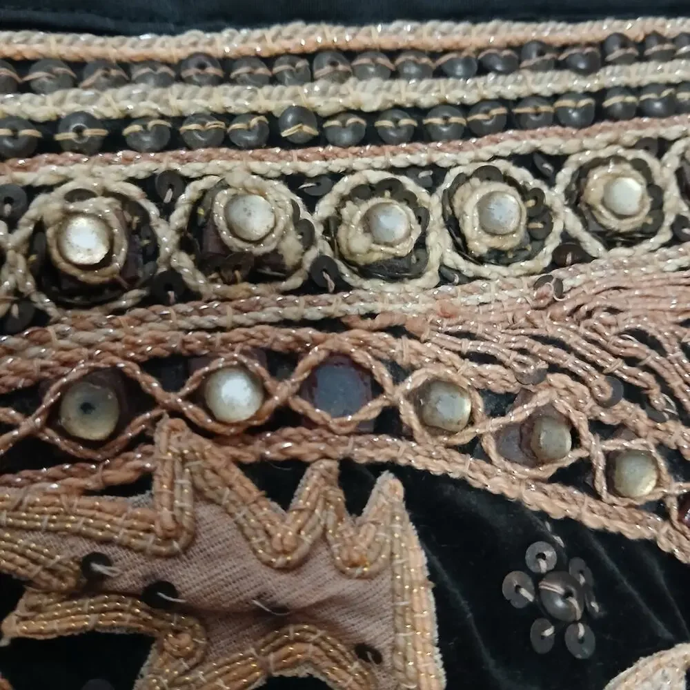 Vintage Thai Beaded Elephant Wall Hanging‎ Tapestry Velvet Gold Embroidery
